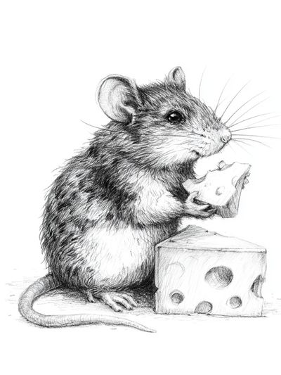 Mouse with Cheese Illustration Poster. poster