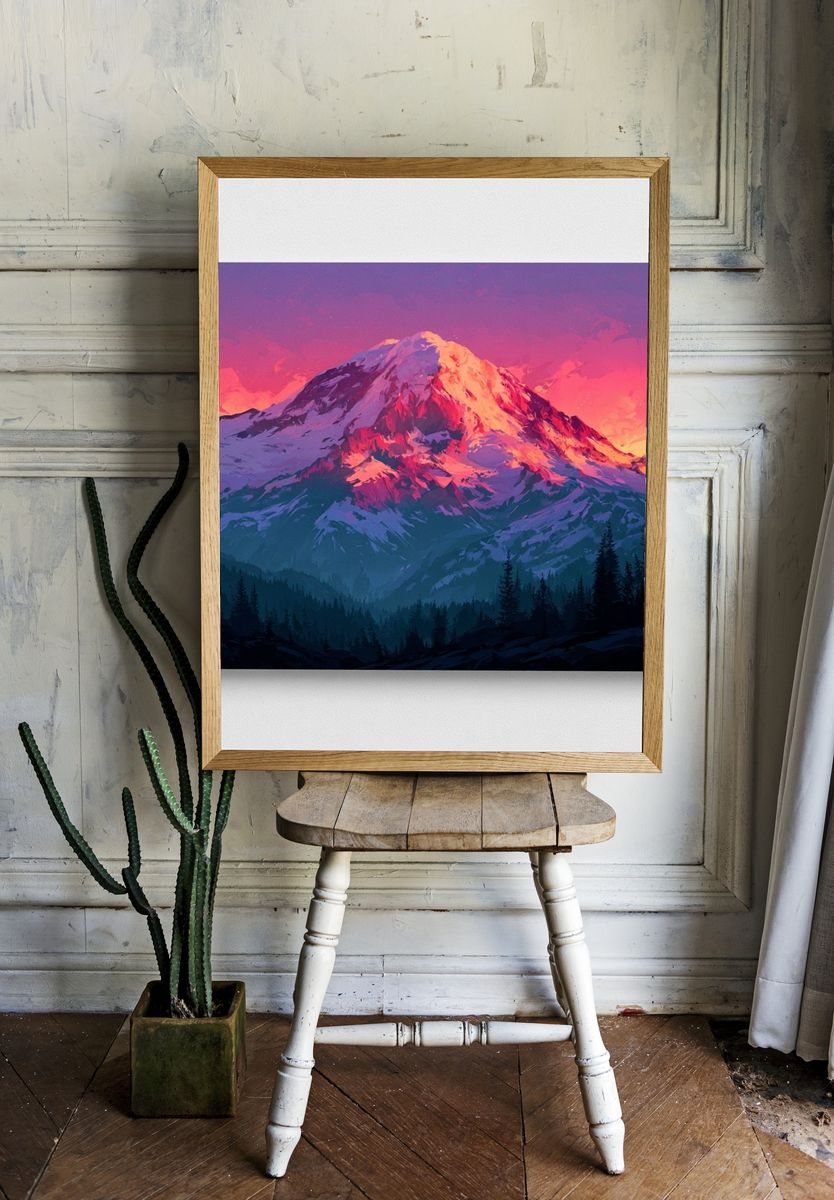 Sunset Mountain Peak Illustration Poster. room preview