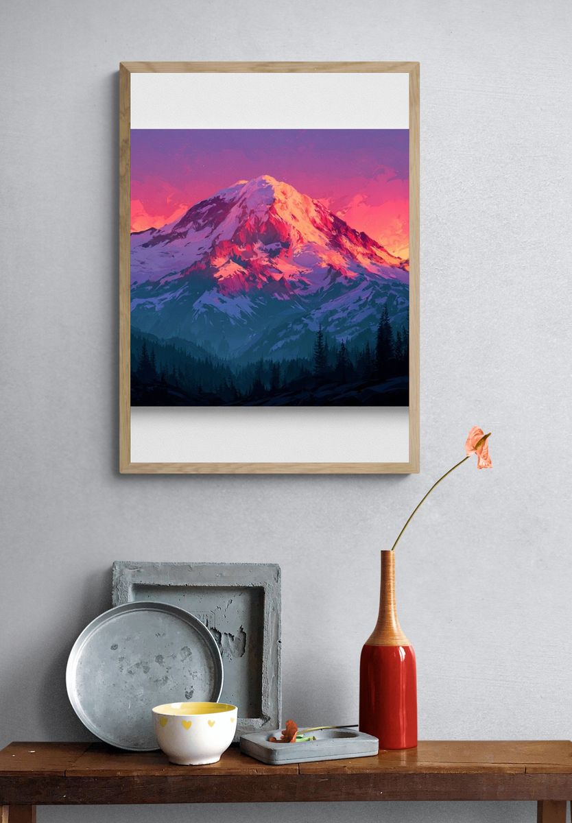 Sunset Mountain Peak Illustration Poster. — room view 3