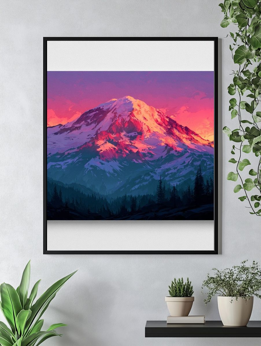 Sunset Mountain Peak Illustration Poster. — room view 4