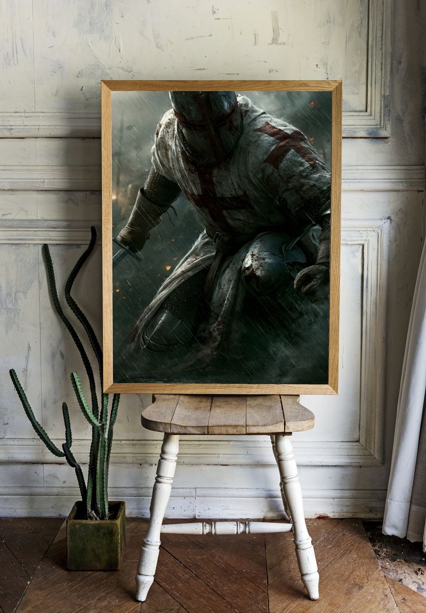 Crusader Knight Battle Poster. — room view 1