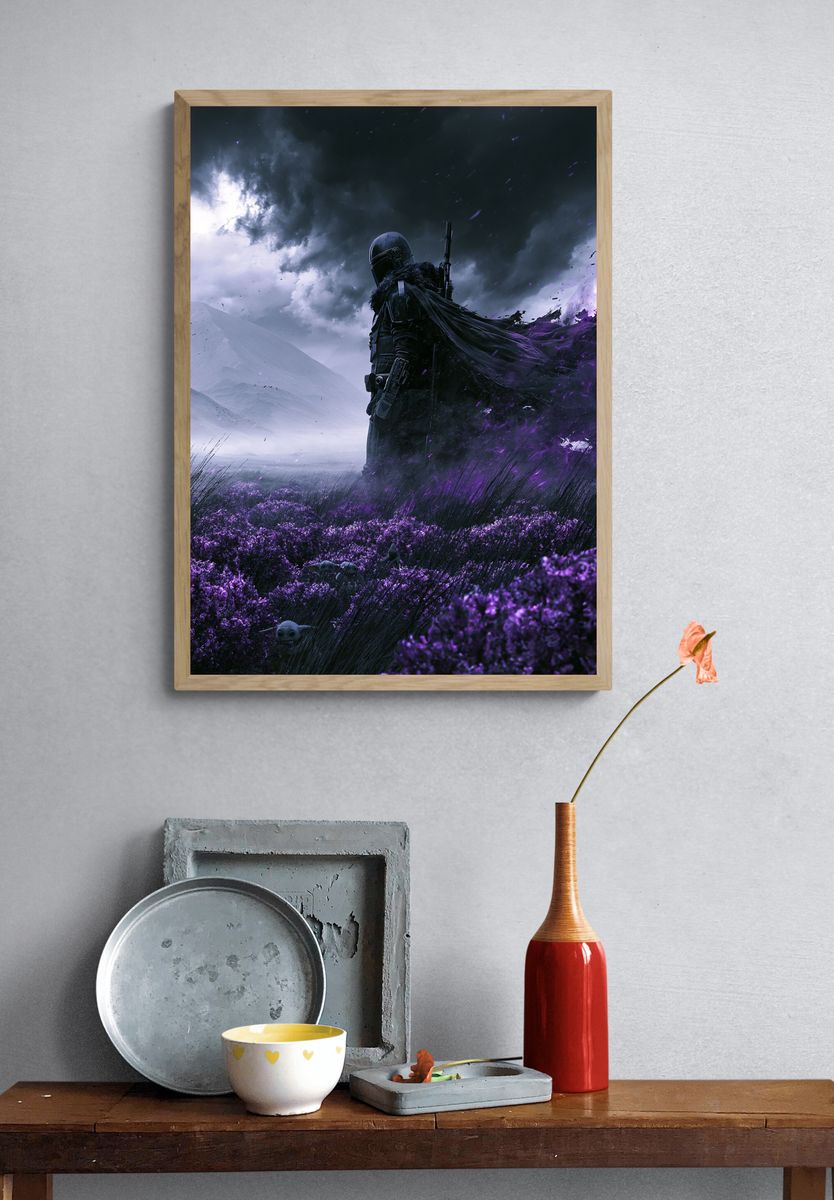 Mandalorian in Purple Fields Poster. — room view 3