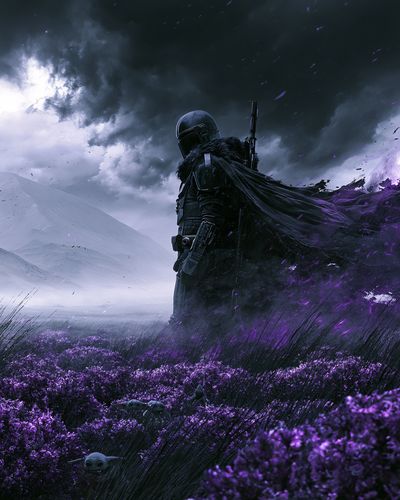 Mandalorian in Purple Fields Poster.