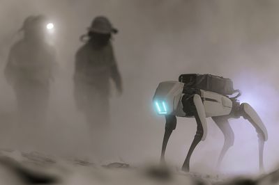 Foggy Sci-Fi Robot Patrol Poster. poster print