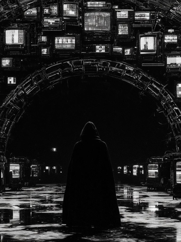 Hooded Figure in Neon Archive Poster. poster — movies art