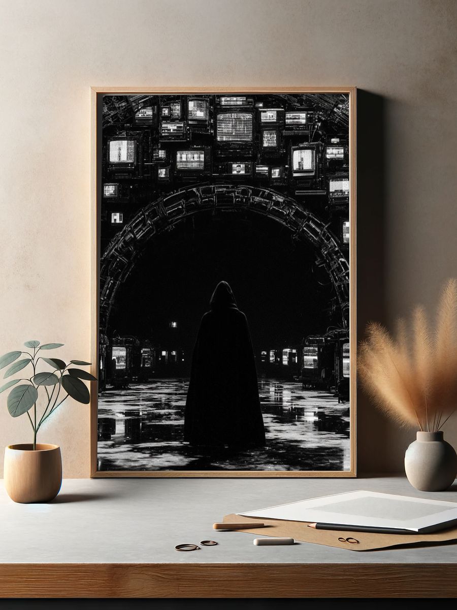 Hooded Figure in Neon Archive Poster. — room view 2