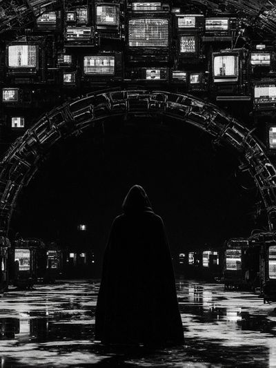 Hooded Figure in Neon Archive Poster. poster