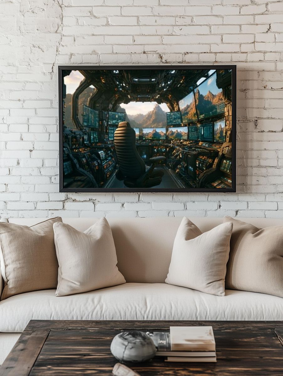 Futuristic Cockpit Mountain View Print. — room view 1