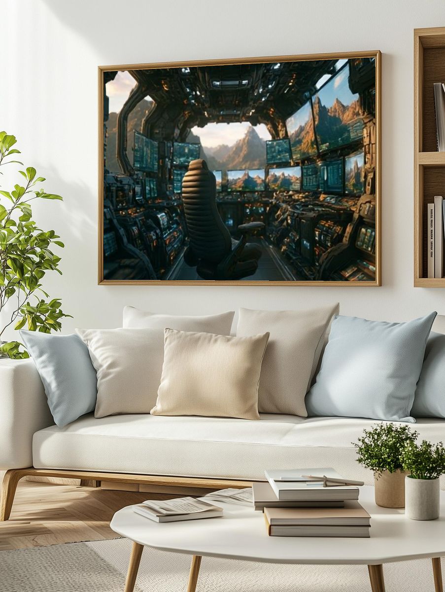 Futuristic Cockpit Mountain View Print. — room view 2