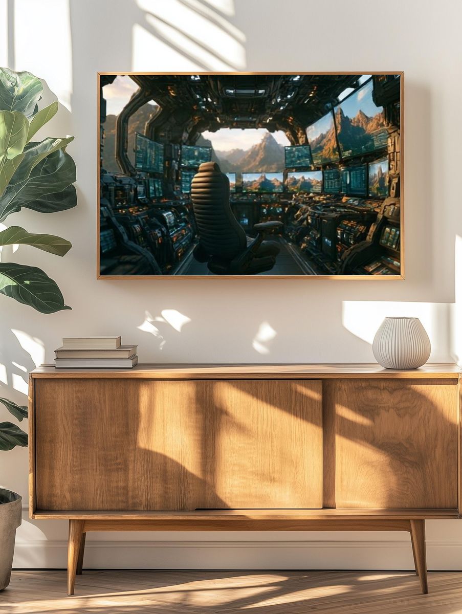 Futuristic Cockpit Mountain View Print. — room view 3