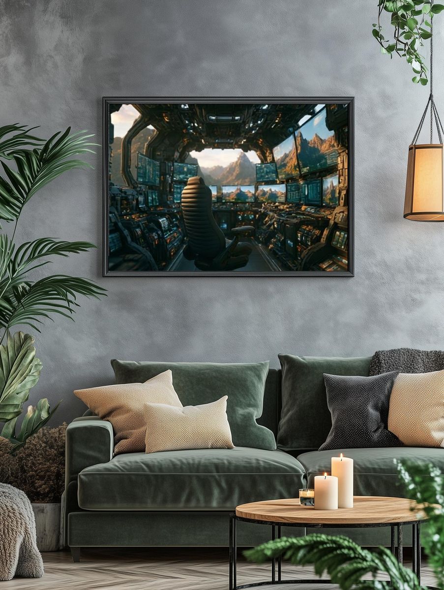 Futuristic Cockpit Mountain View Print. — room view 4