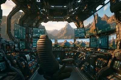 Futuristic Cockpit Mountain View Print. poster