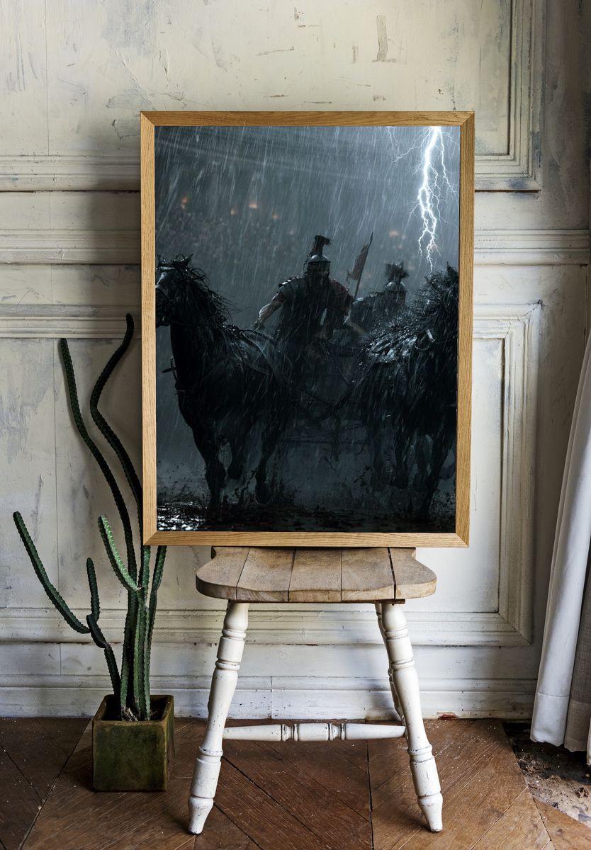 Stormy Roman Chariot Battle Print. — room view 1