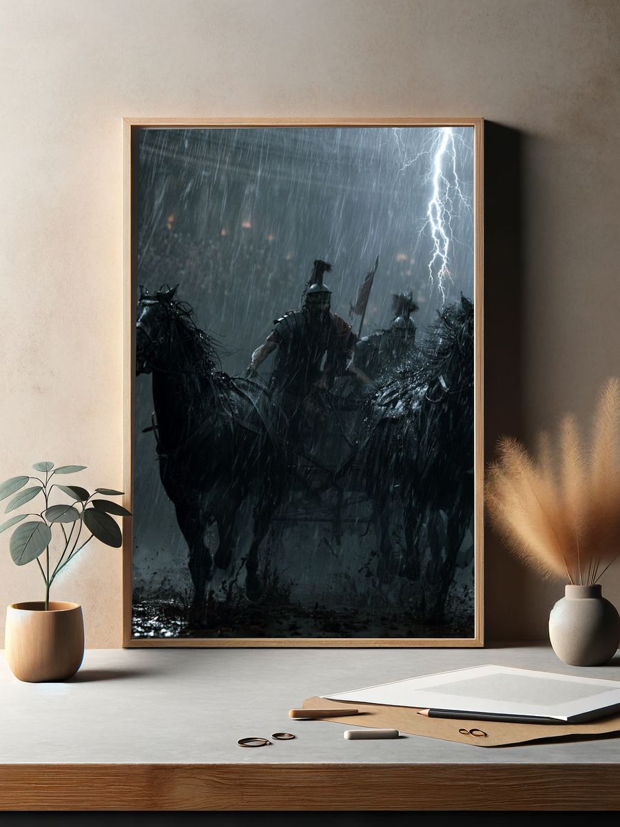 Stormy Roman Chariot Battle Print. — room view 2