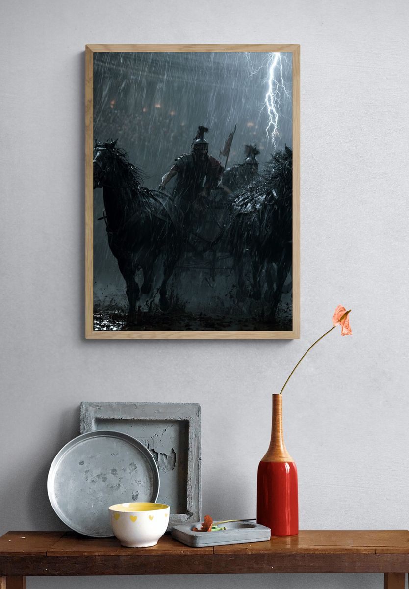 Stormy Roman Chariot Battle Print. — room view 3