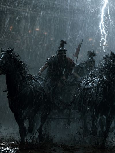 Stormy Roman Chariot Battle Print. poster