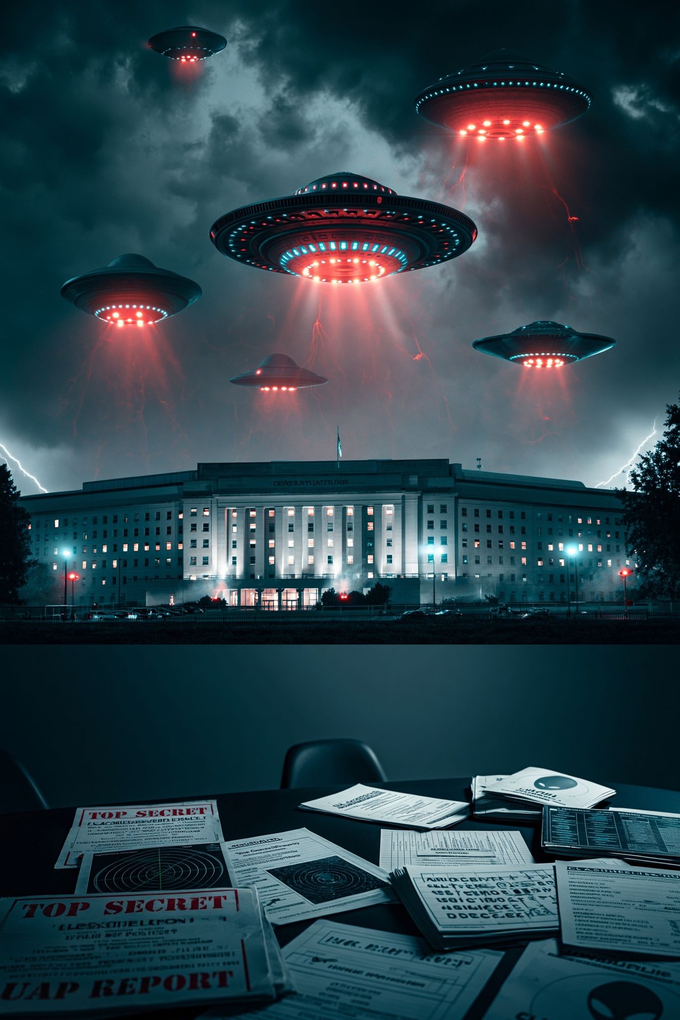 UFO Invasion Over Pentagon Poster. poster detail