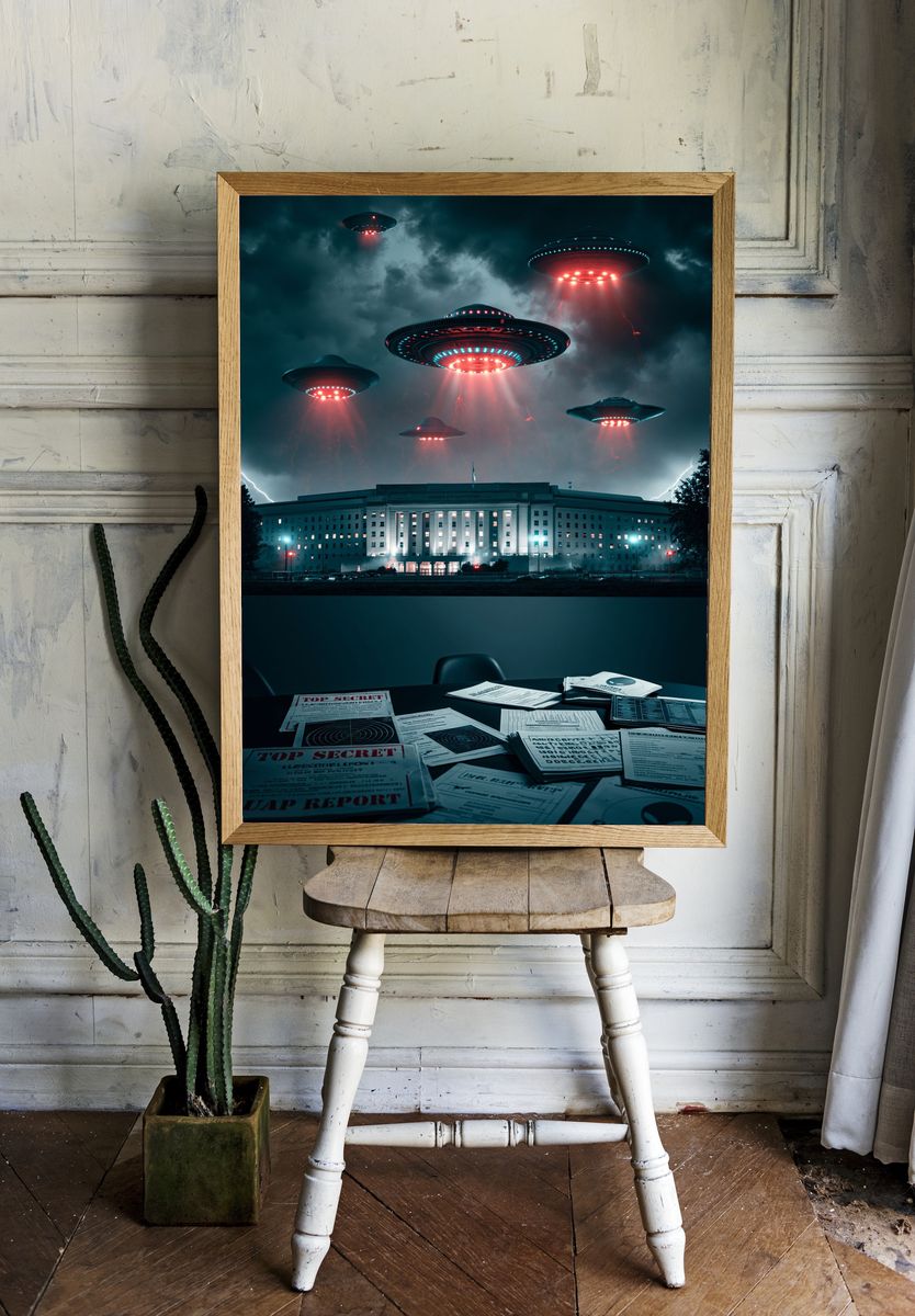 UFO Invasion Over Pentagon Poster. — room view 1