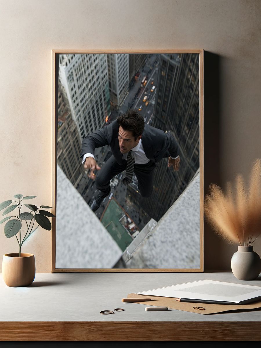 Man Scaling Skyscraper Action Poster. — room view 2
