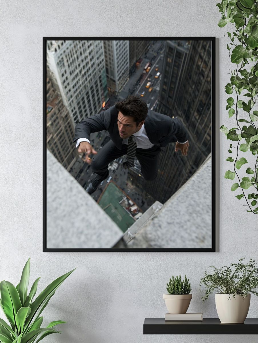 Man Scaling Skyscraper Action Poster. — room view 4