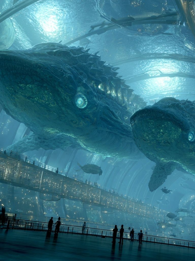 Underwater Whale Cityscape Sci-Fi Print. poster — movies art