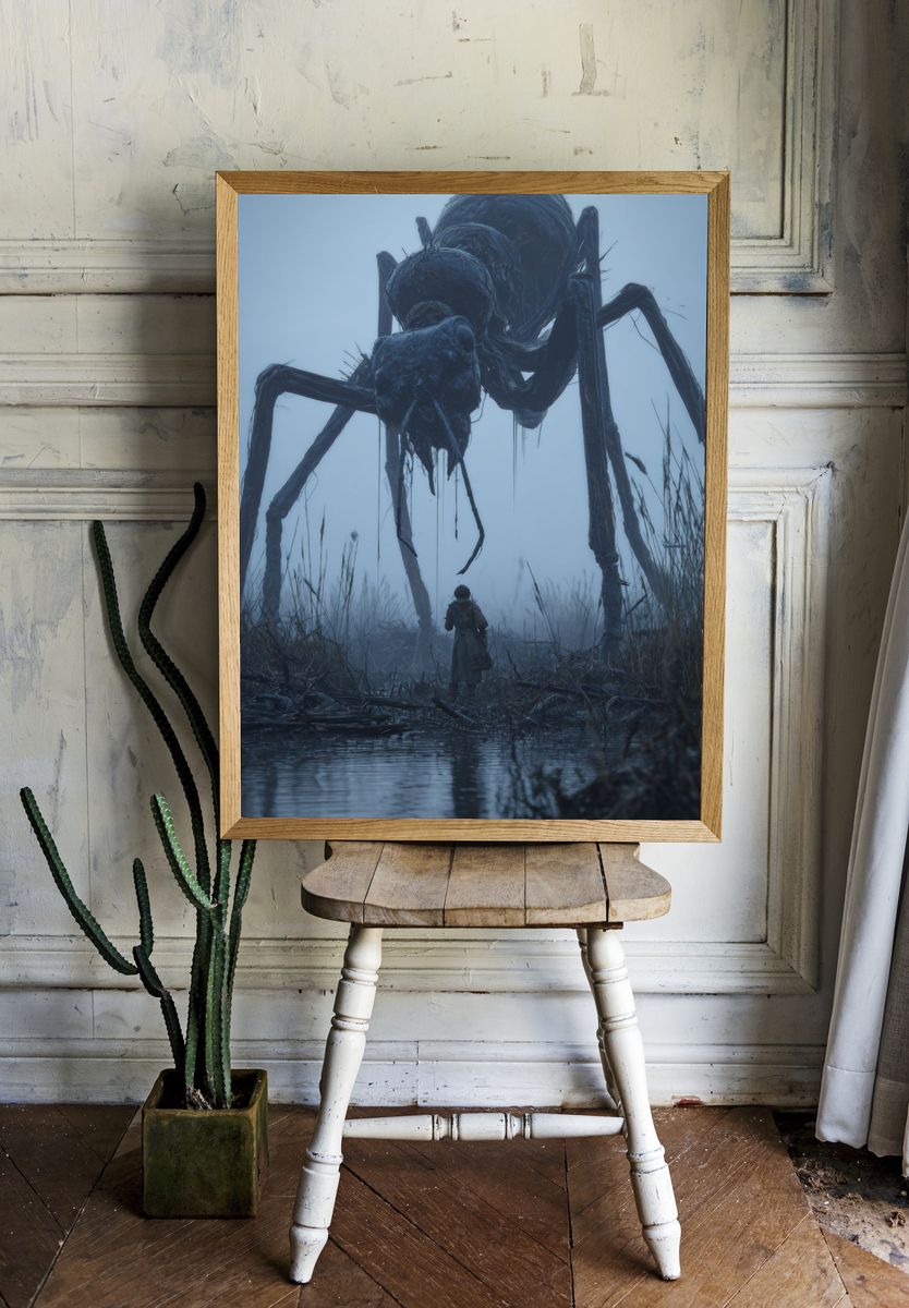 Giant Spider Encounter Horror Print. room preview
