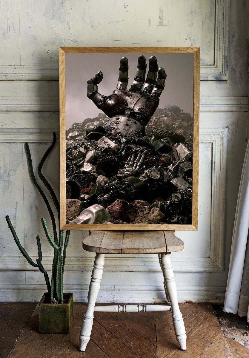 Robot Hand in Scrap Heap Poster. room preview