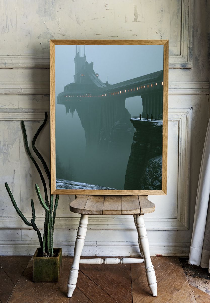 Foggy Cliff Fortress — Sci-Fi Print. — room view 1