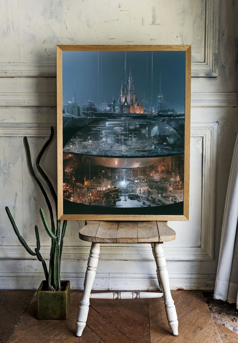 Futuristic Underground Cityscape Print. — room view 1