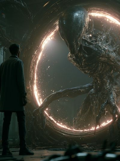 Alien Portal Encounter Sci-Fi Poster. poster