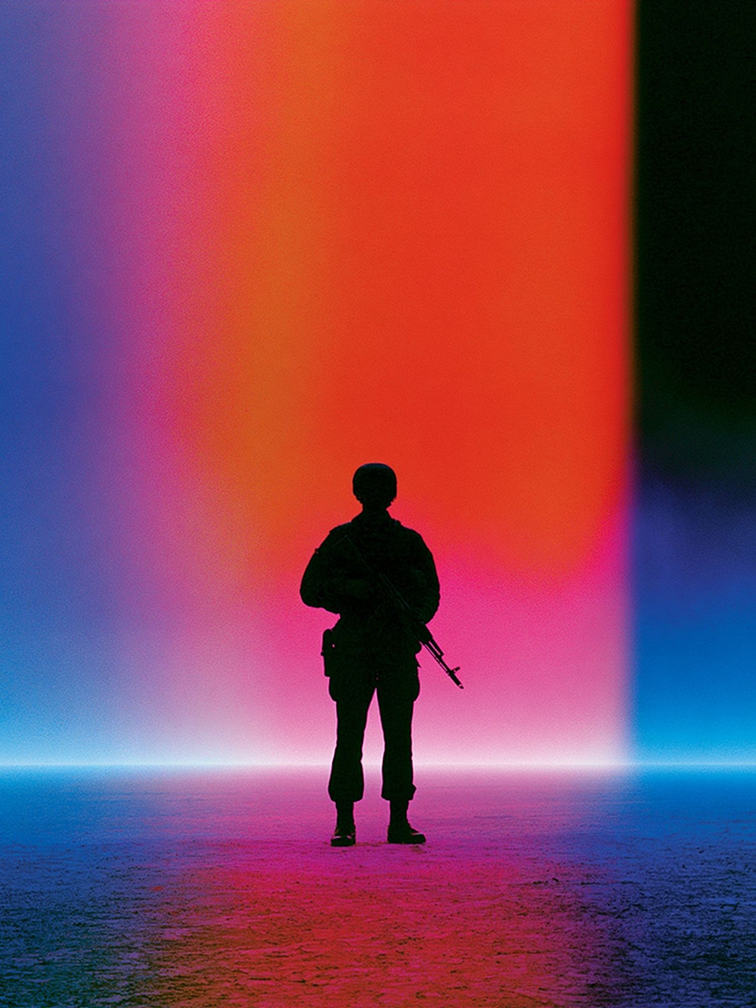 Soldier Silhouette Neon Horizon Print. poster detail