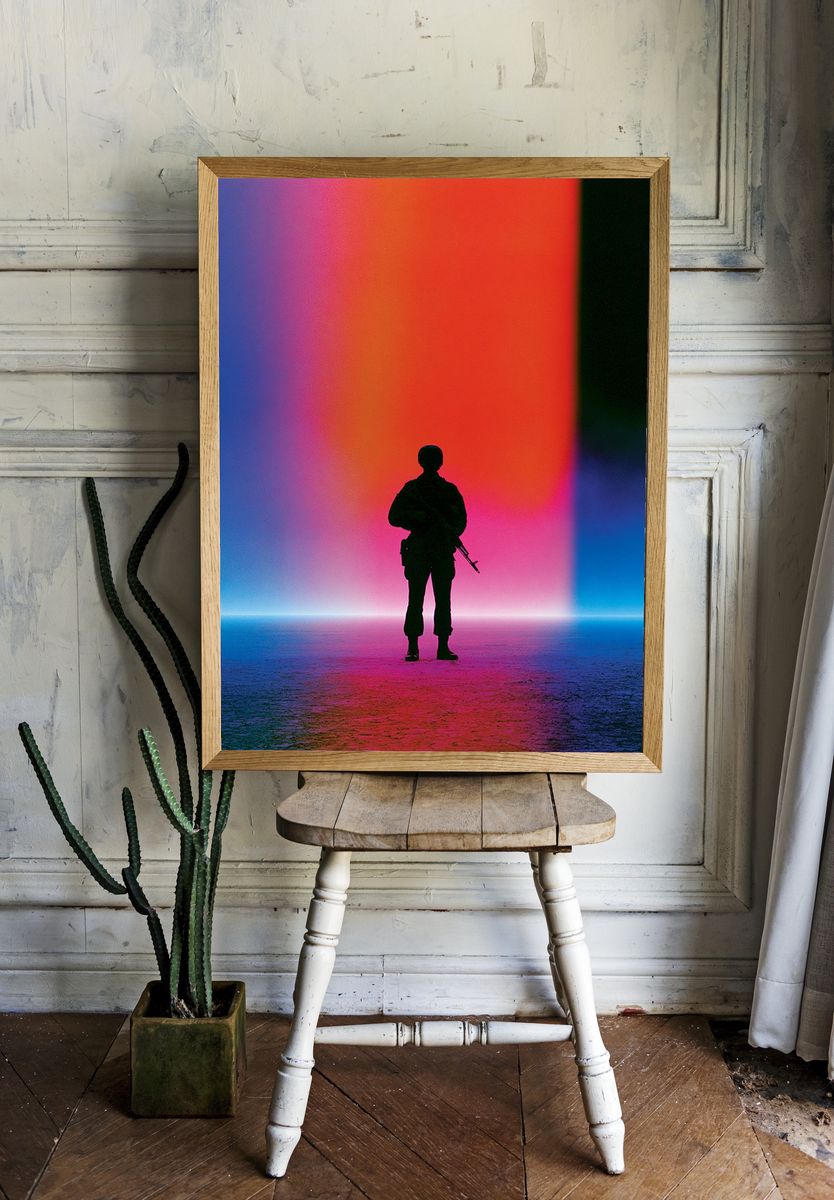 Soldier Silhouette Neon Horizon Print. — room view 1