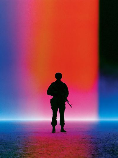 Soldier Silhouette Neon Horizon Print.