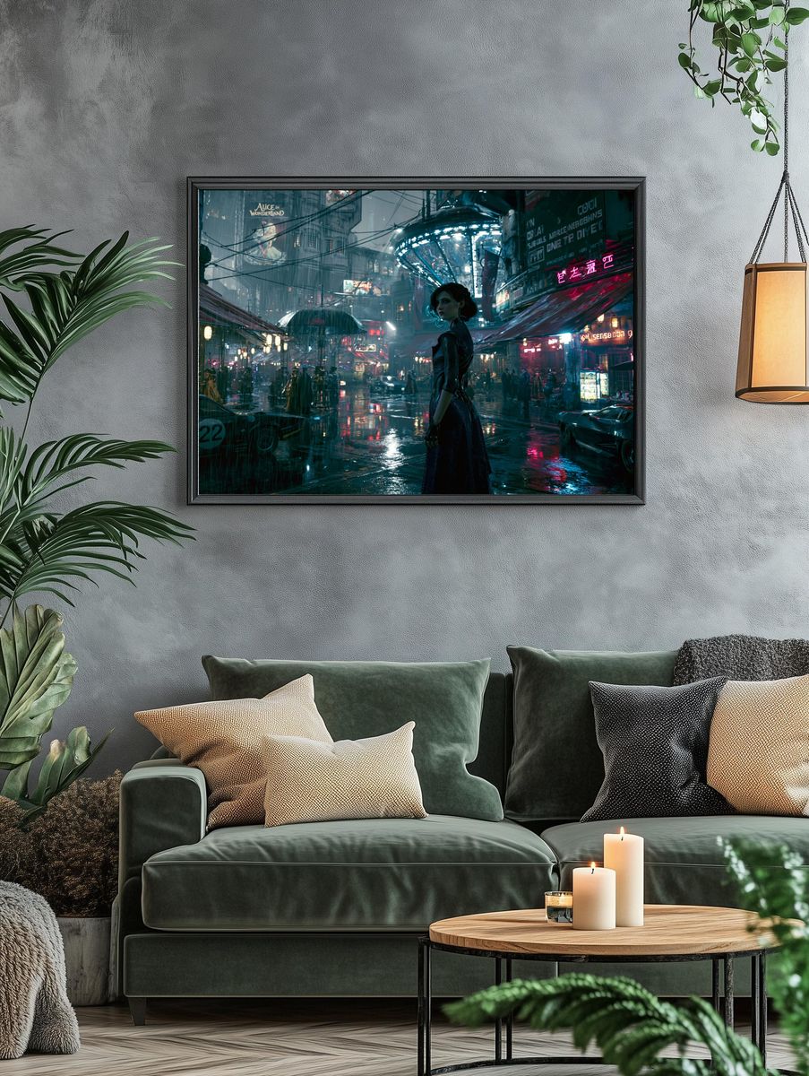 Cyberpunk Rainy Street Poster. — room view 4