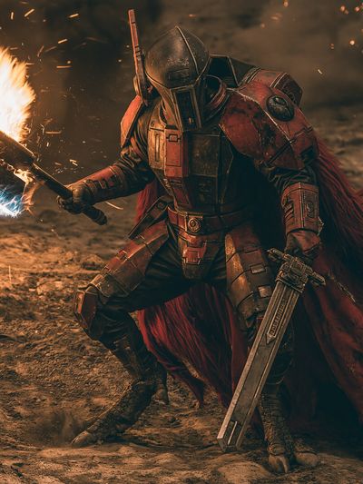 Sci-Fi Armored Warrior Action Poster.