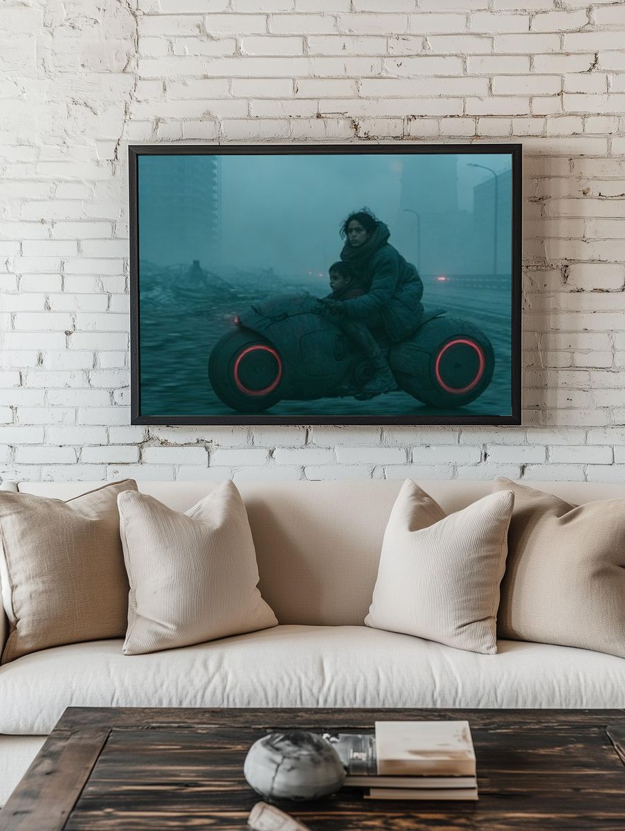 Futuristic Motorcycle Ride Poster. room preview