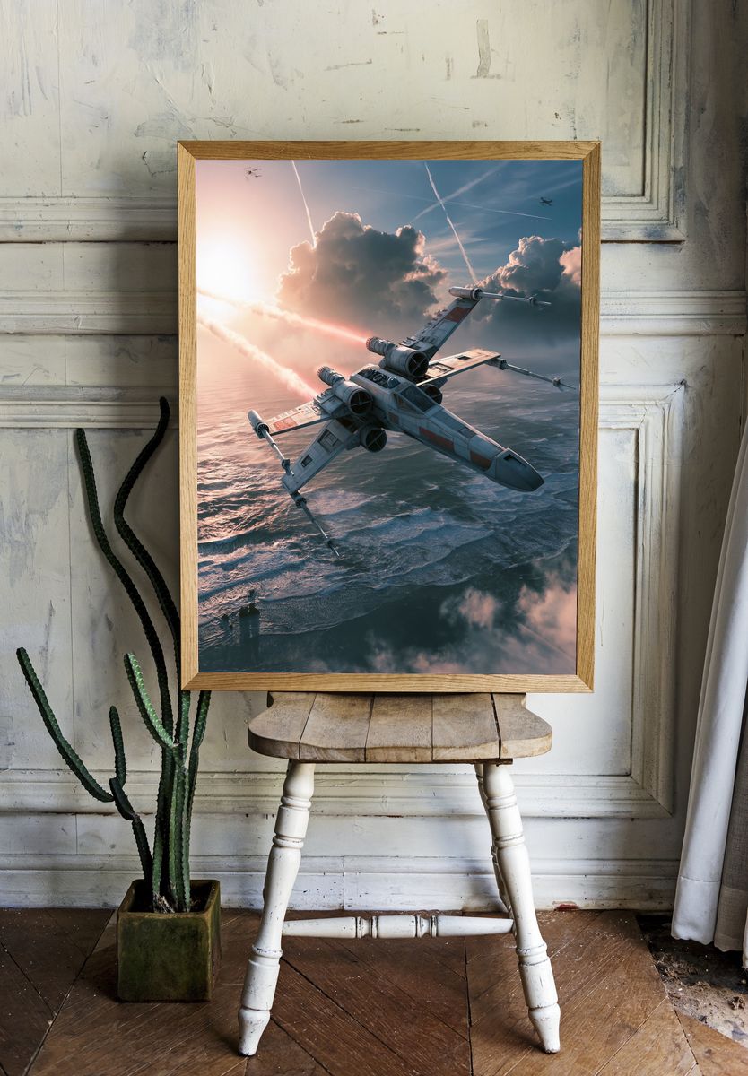 X-Wing Over Clouds Sci-Fi Poster. — room view 1