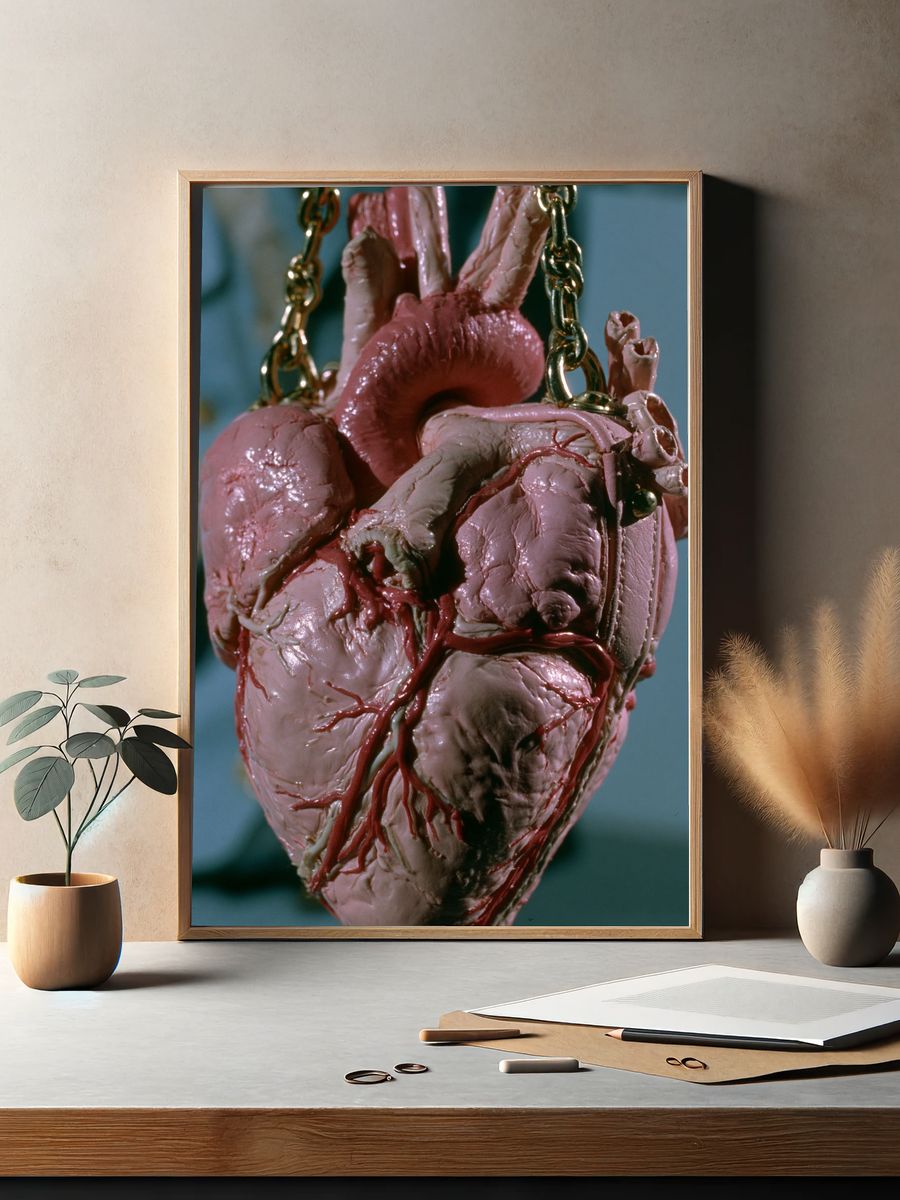Suspended Anatomical Heart Horror Print. — room view 2