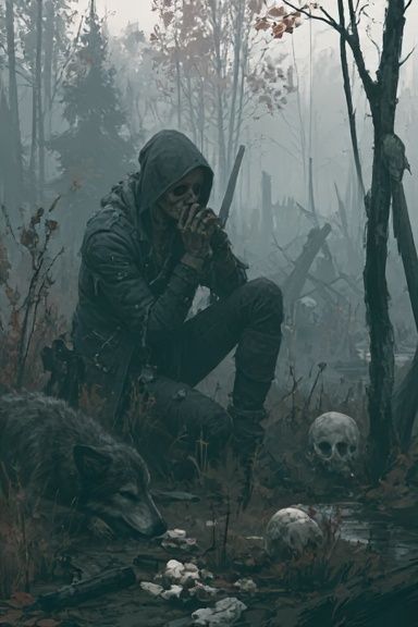 Hooded Figure in Foggy Forest Poster. poster detail