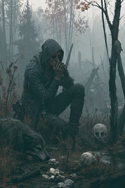 Hooded Figure in Foggy Forest Poster. poster print