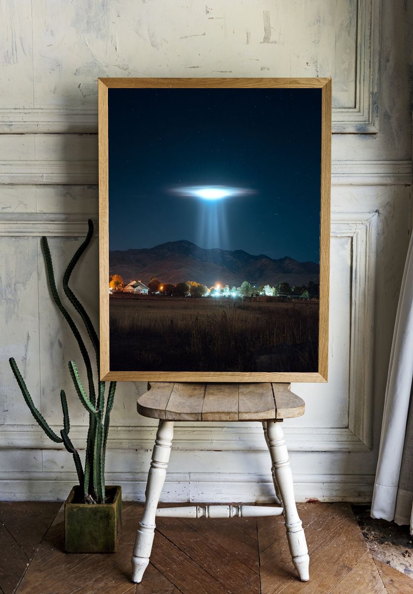 UFO Beam Over Mountains Poster. — room view 1