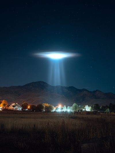 UFO Beam Over Mountains Poster. poster