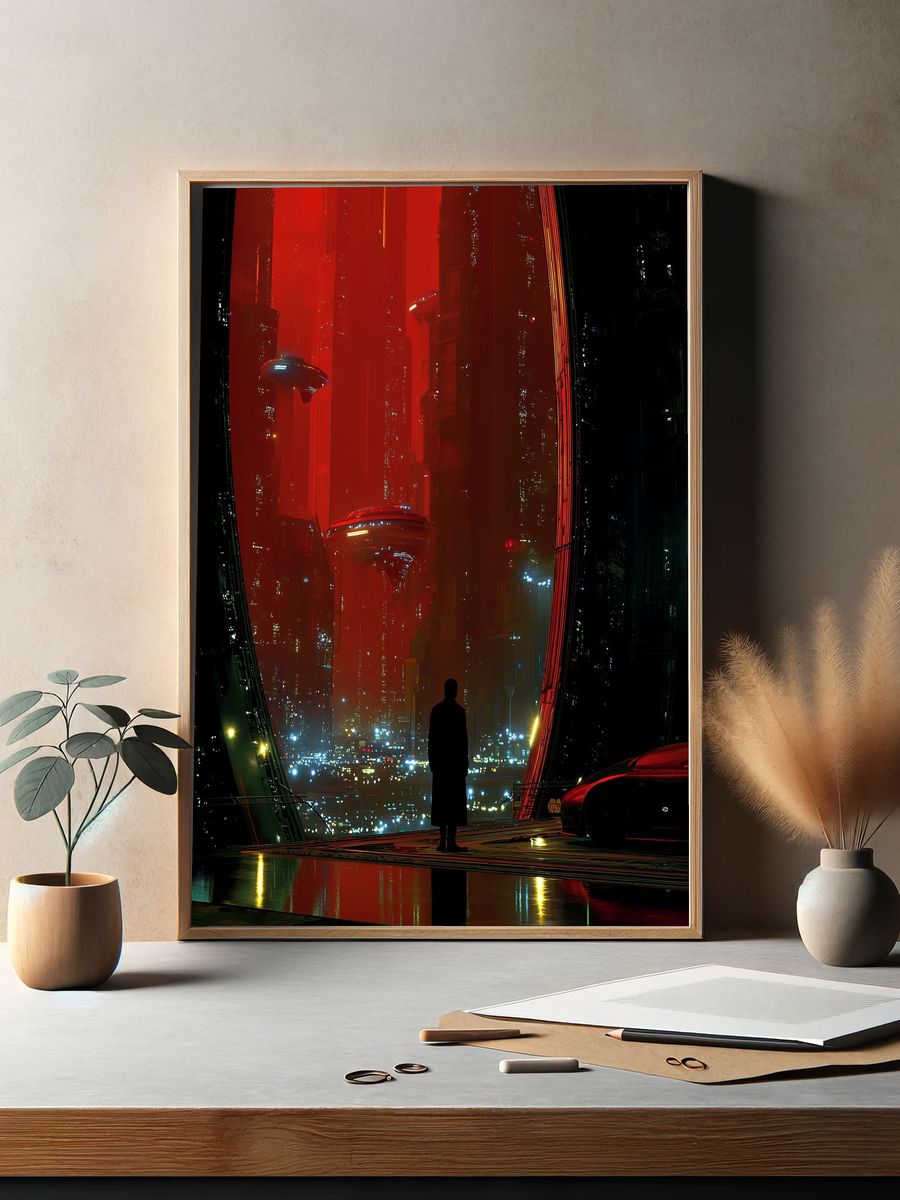 Cyberpunk City Silhouette Poster. — room view 2