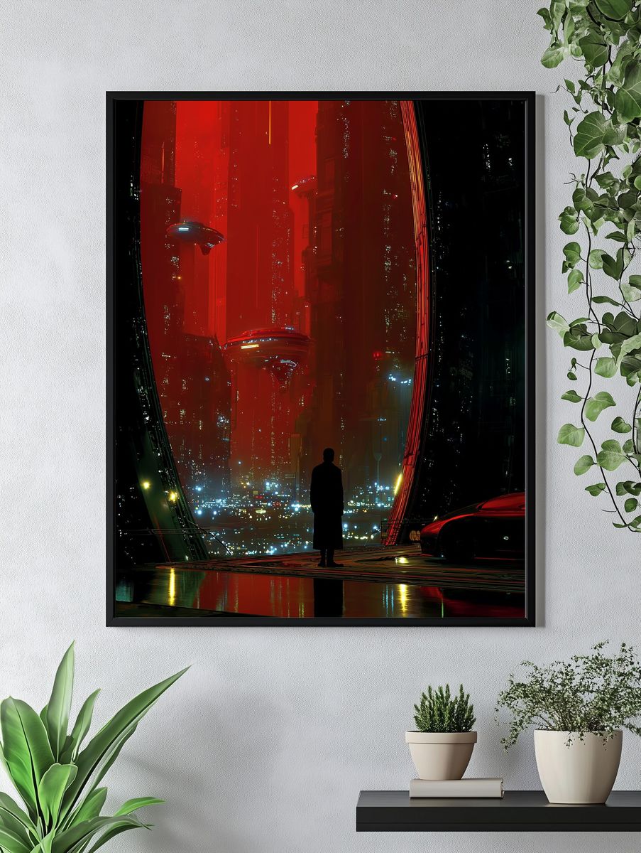 Cyberpunk City Silhouette Poster. — room view 4