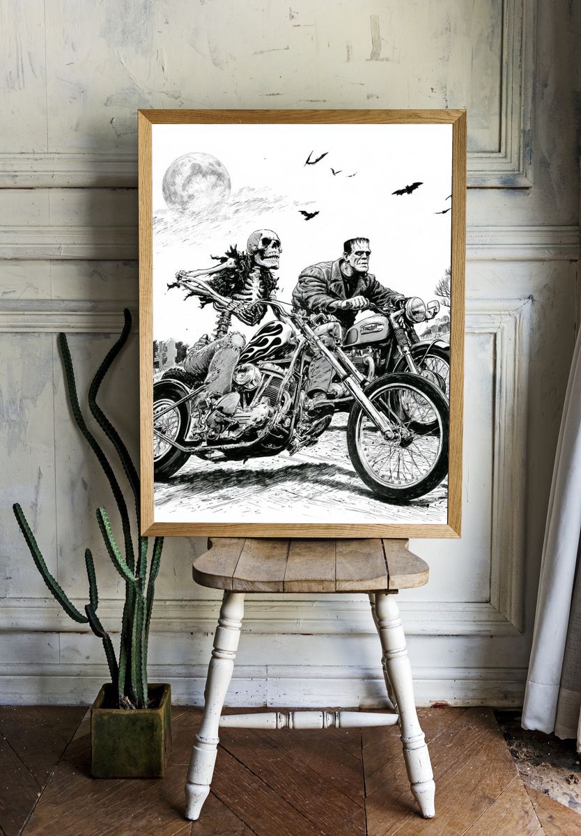 Frankenstein Biker Horror Print. room preview