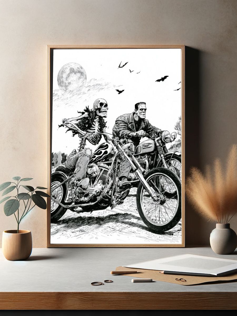 Frankenstein Biker Horror Print. — room view 2