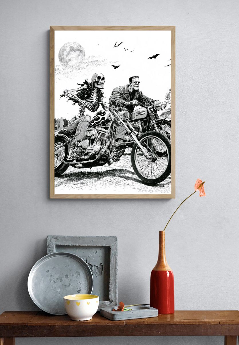 Frankenstein Biker Horror Print. — room view 3