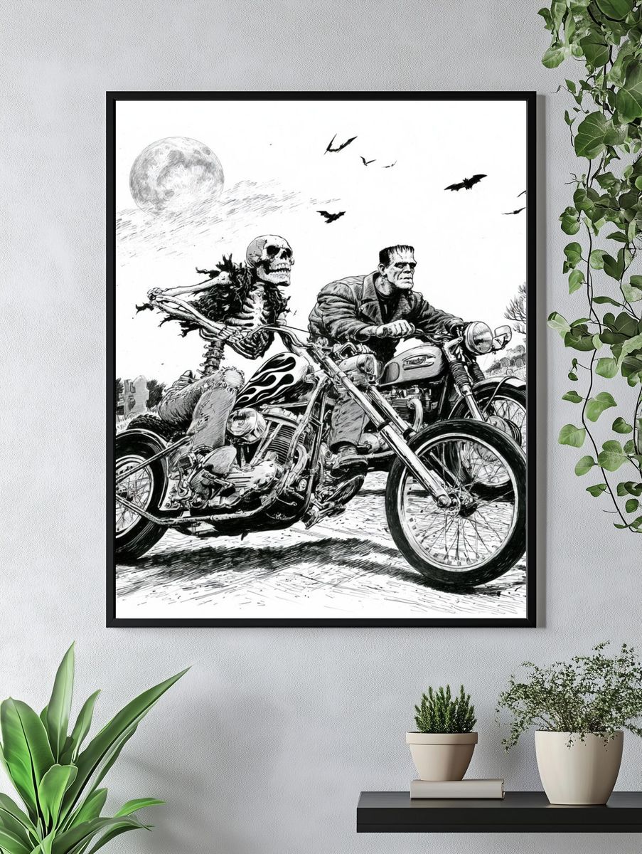 Frankenstein Biker Horror Print. — room view 4