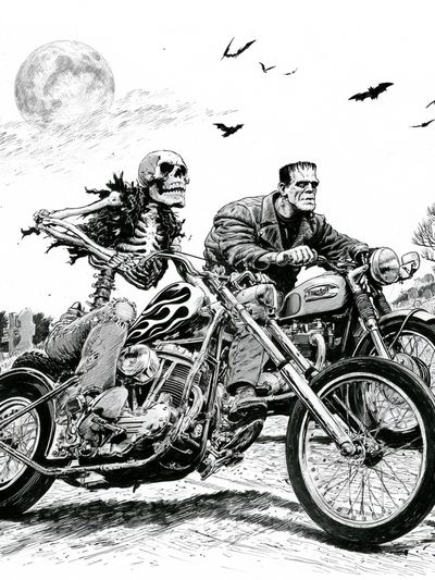 Frankenstein Biker Horror Print. poster