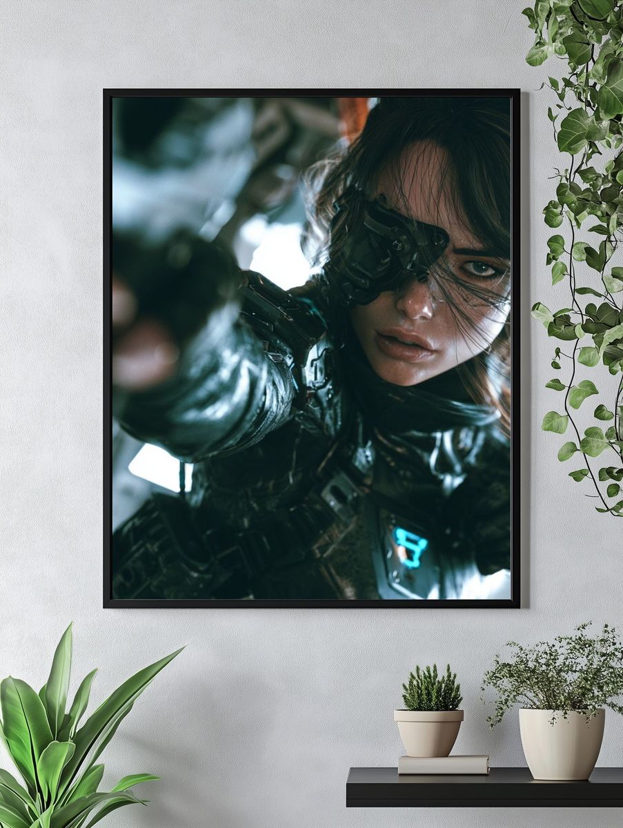 Cyberpunk Female Warrior Portrait Print. — room view 4